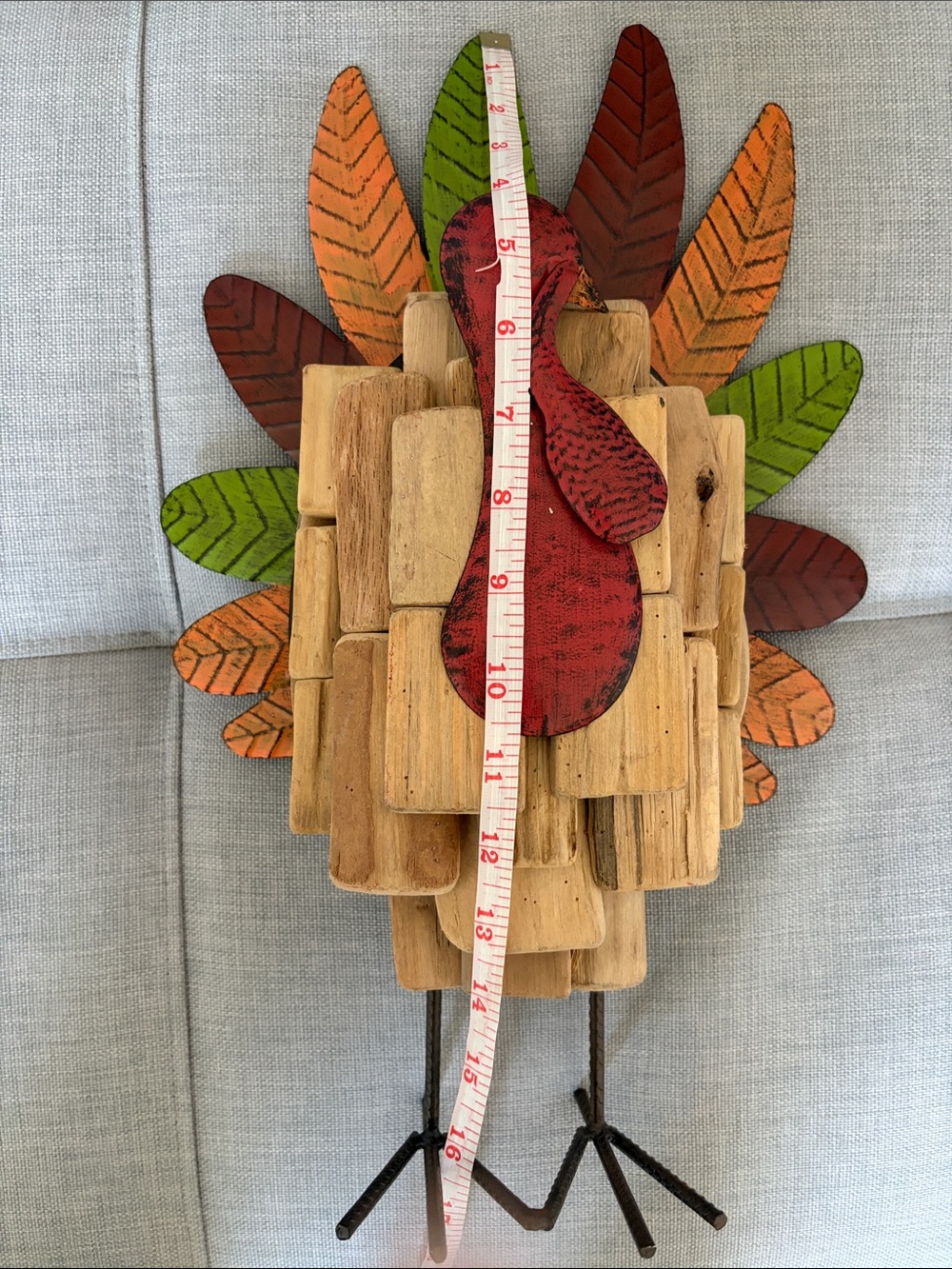 Handcrafted Holiday Turkey Décor - Red & Multicolor Feathers - Picture 4 of 4
